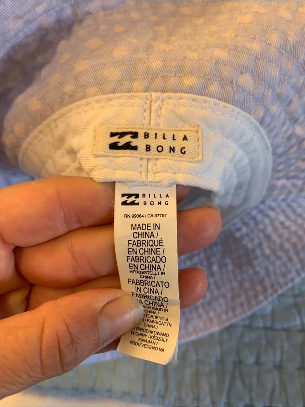 100% Cotton Billabong Lavender and White Polka Dot Bucket Hat